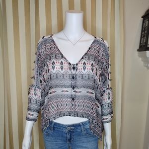 LF MILLAU LATTICE SLEEVE CROP TOP, MULTI XS